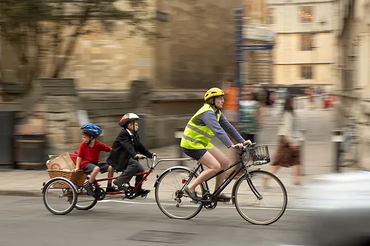 Family riding bicycles